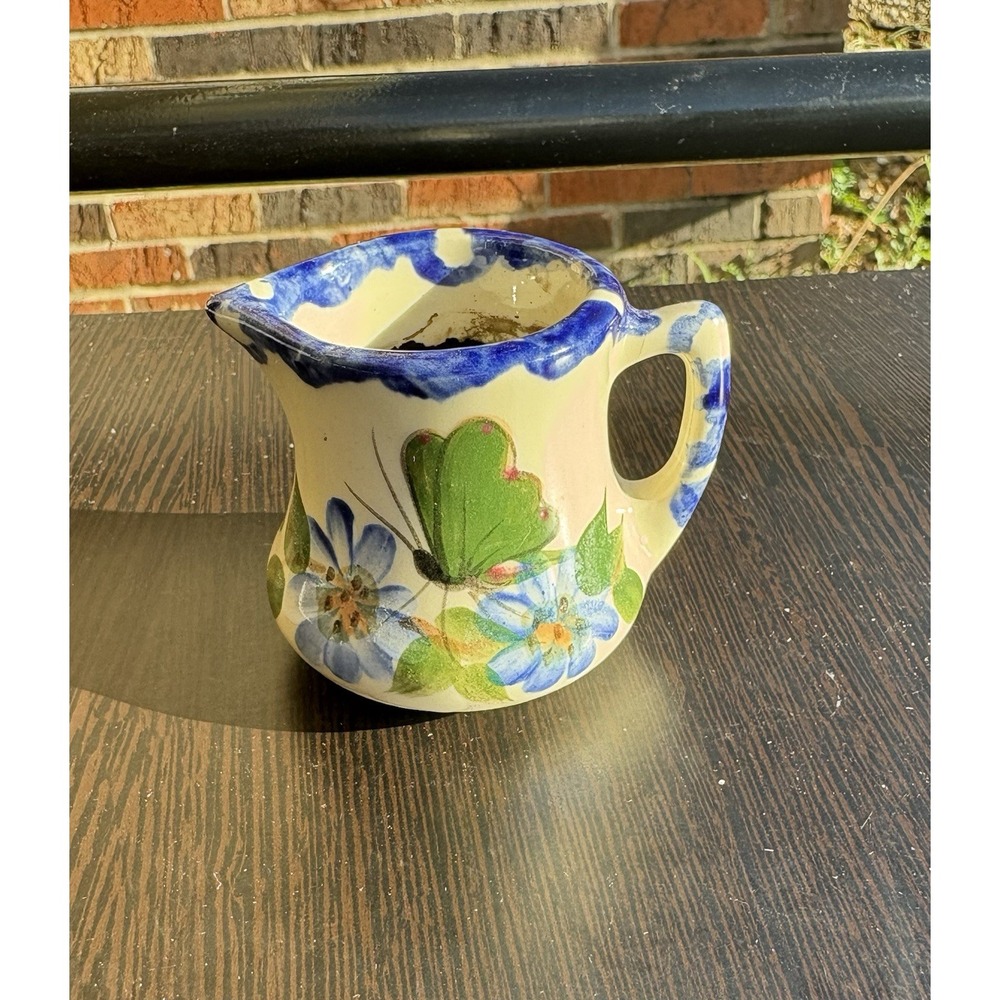 Roseville Ohio Alpine Pottery Spongeware Floral Creamer 2 And 1/4 In Tall